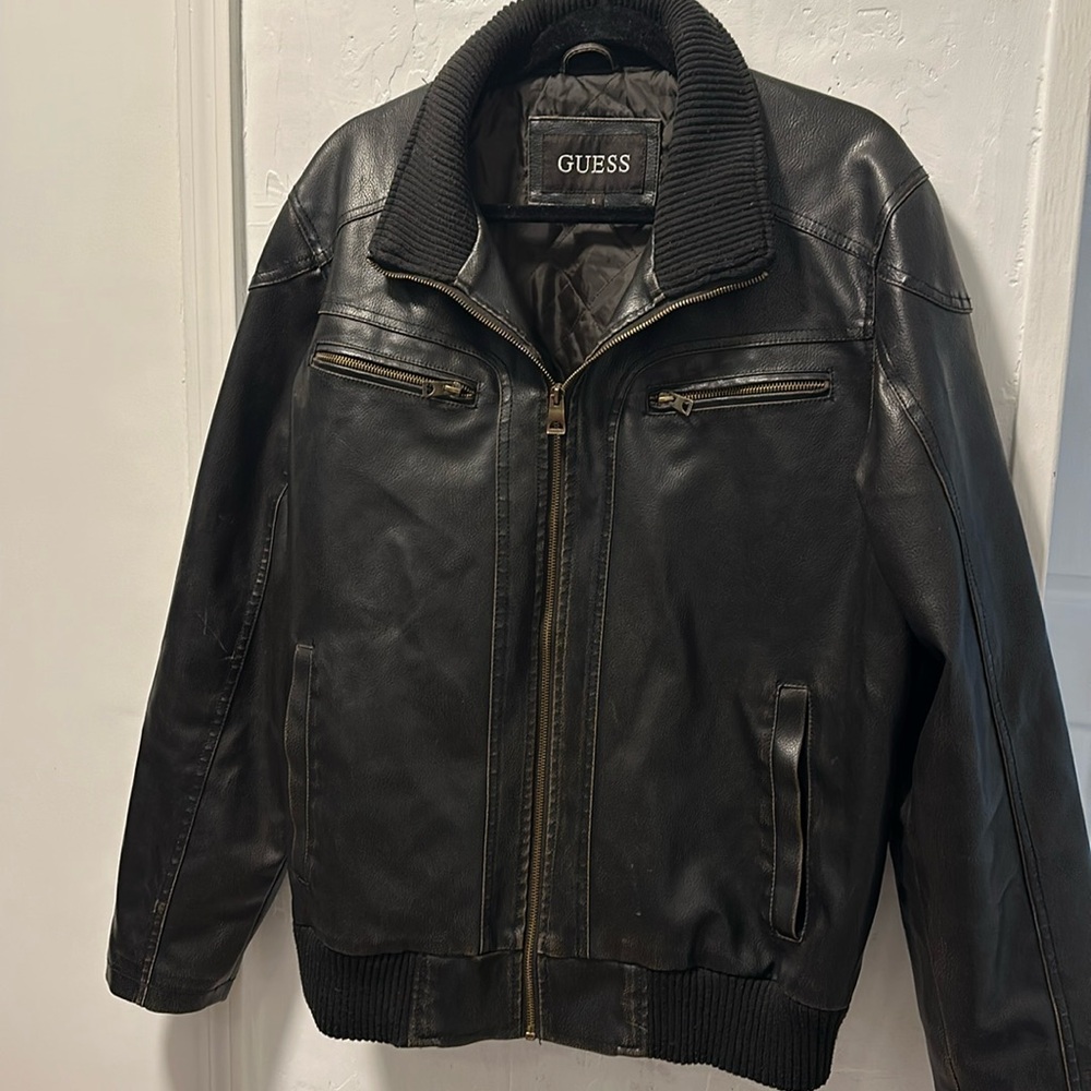 Men’s Guess faux leather bomber jacket